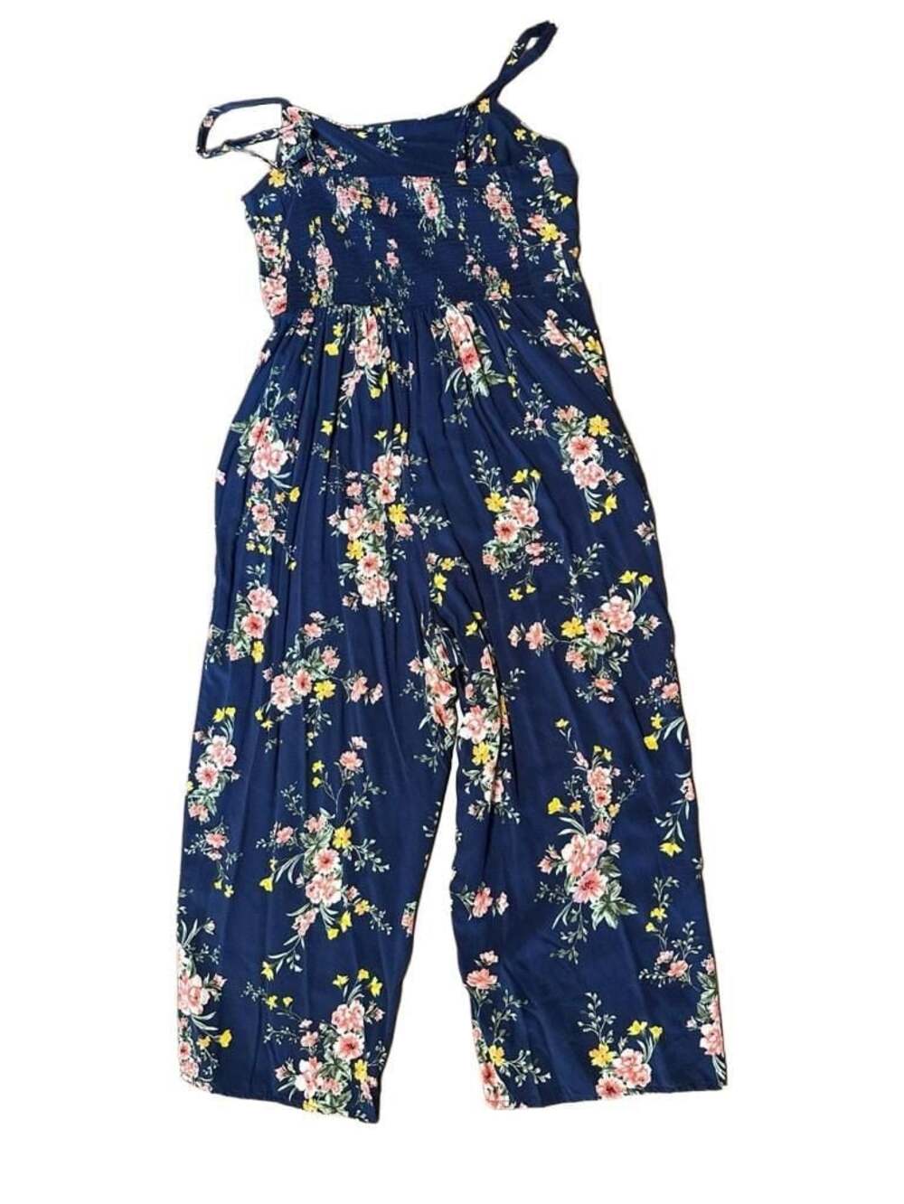 Old Navy Women's Blue Floral Smocked Square Neck Cami Jumpsuit Size L - Picture 3 of 3